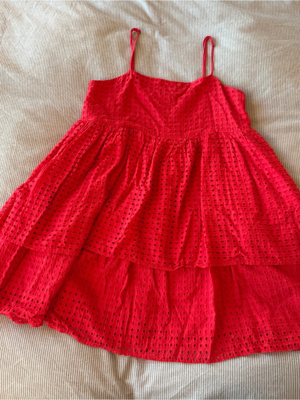 Urban Outfitters Red Eyelet Tiered Mini Dress